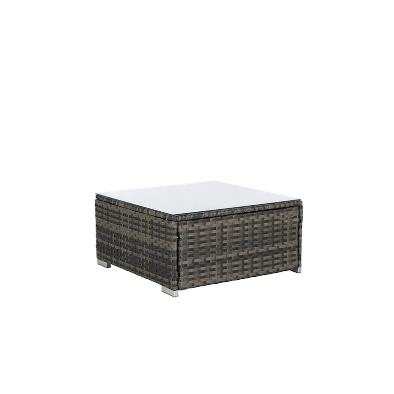 8-Piece Outdoor Patio Rattan Modular Sectional Sofa Set with Tempered Glass Coffee Table