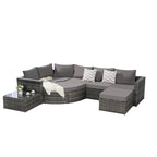 8-Piece Outdoor Patio Rattan Modular Sectional Sofa Set with Tempered Glass Coffee Table