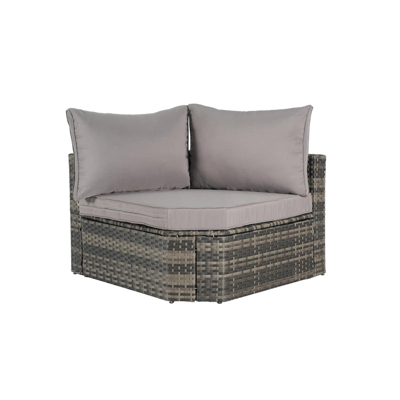 8-Piece Outdoor Patio Rattan Modular Sectional Sofa Set with Tempered Glass Coffee Table