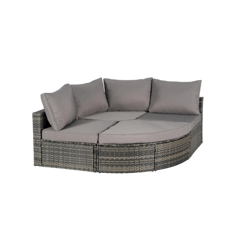 8-Piece Outdoor Patio Rattan Modular Sectional Sofa Set with Tempered Glass Coffee Table