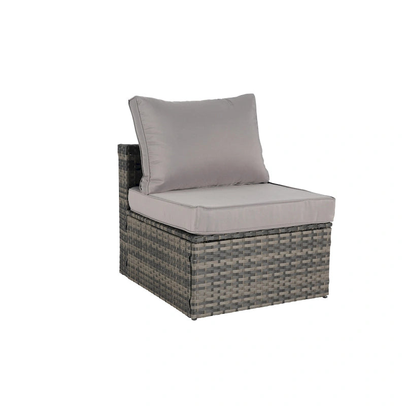 8-Piece Outdoor Patio Rattan Modular Sectional Sofa Set with Tempered Glass Coffee Table