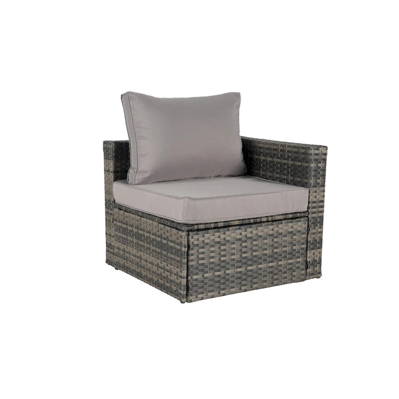 8-Piece Outdoor Patio Rattan Modular Sectional Sofa Set with Tempered Glass Coffee Table