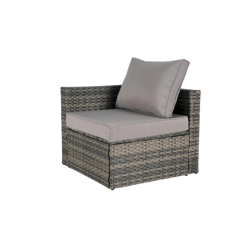 8-Piece Outdoor Patio Rattan Modular Sectional Sofa Set with Tempered Glass Coffee Table