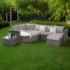 8-Piece Outdoor Patio Rattan Modular Sectional Sofa Set with Tempered Glass Coffee Table