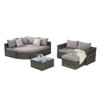 8-Piece Outdoor Patio Rattan Modular Sectional Sofa Set with Tempered Glass Coffee Table
