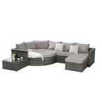 8-Piece Outdoor Patio Rattan Modular Sectional Sofa Set with Tempered Glass Coffee Table