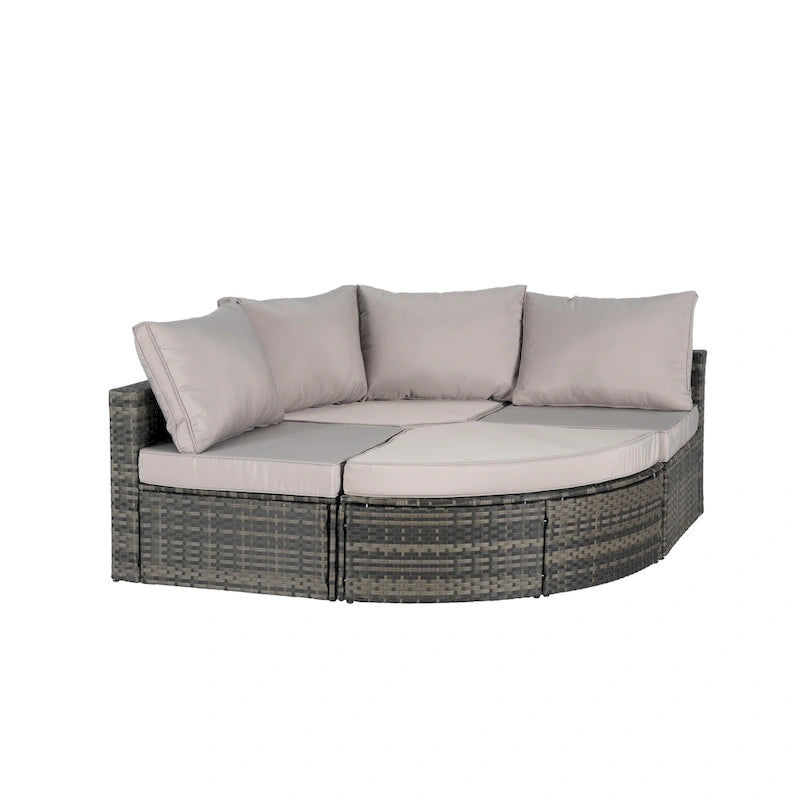8-Piece Outdoor Patio Rattan Modular Sectional Sofa Set with Tempered Glass Coffee Table