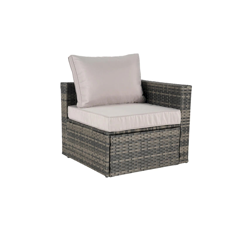 8-Piece Outdoor Patio Rattan Modular Sectional Sofa Set with Tempered Glass Coffee Table