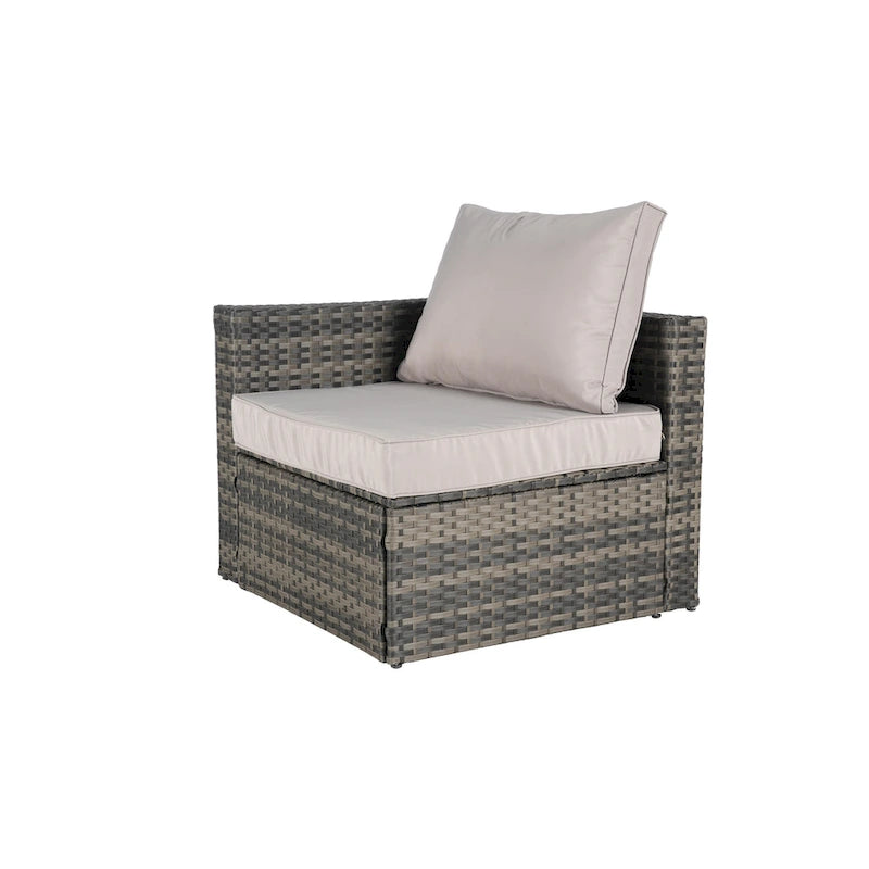 8-Piece Outdoor Patio Rattan Modular Sectional Sofa Set with Tempered Glass Coffee Table