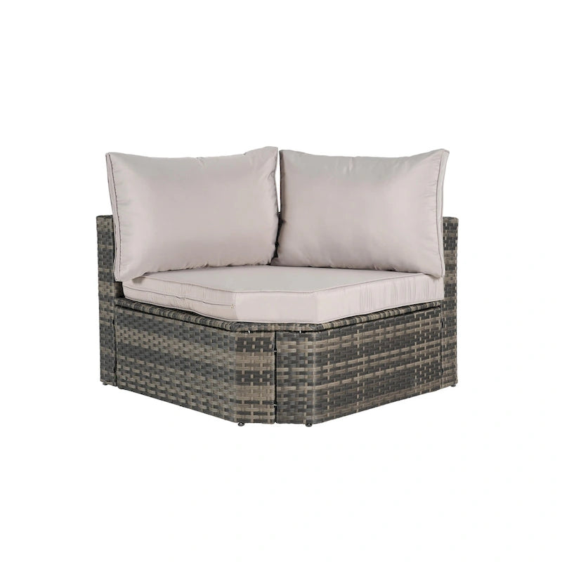 8-Piece Outdoor Patio Rattan Modular Sectional Sofa Set with Tempered Glass Coffee Table