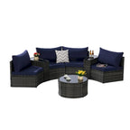 7-Piece Outdoor Patio Half-Moon Sectional Sofa Set with Tempered Glass Coffee Table
