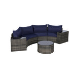 7-Piece Outdoor Patio Half-Moon Sectional Sofa Set with Tempered Glass Coffee Table