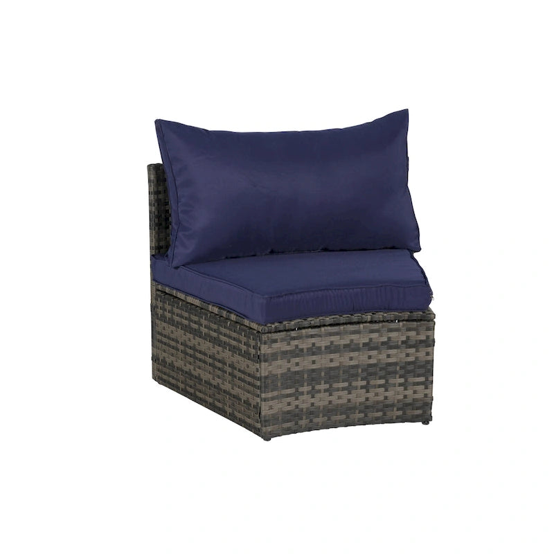 7-Piece Outdoor Patio Half-Moon Sectional Sofa Set with Tempered Glass Coffee Table