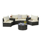 7-Piece Outdoor Patio Half-Moon Sectional Sofa Set with Tempered Glass Coffee Table