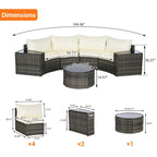 7-Piece Outdoor Patio Half-Moon Sectional Sofa Set with Tempered Glass Coffee Table