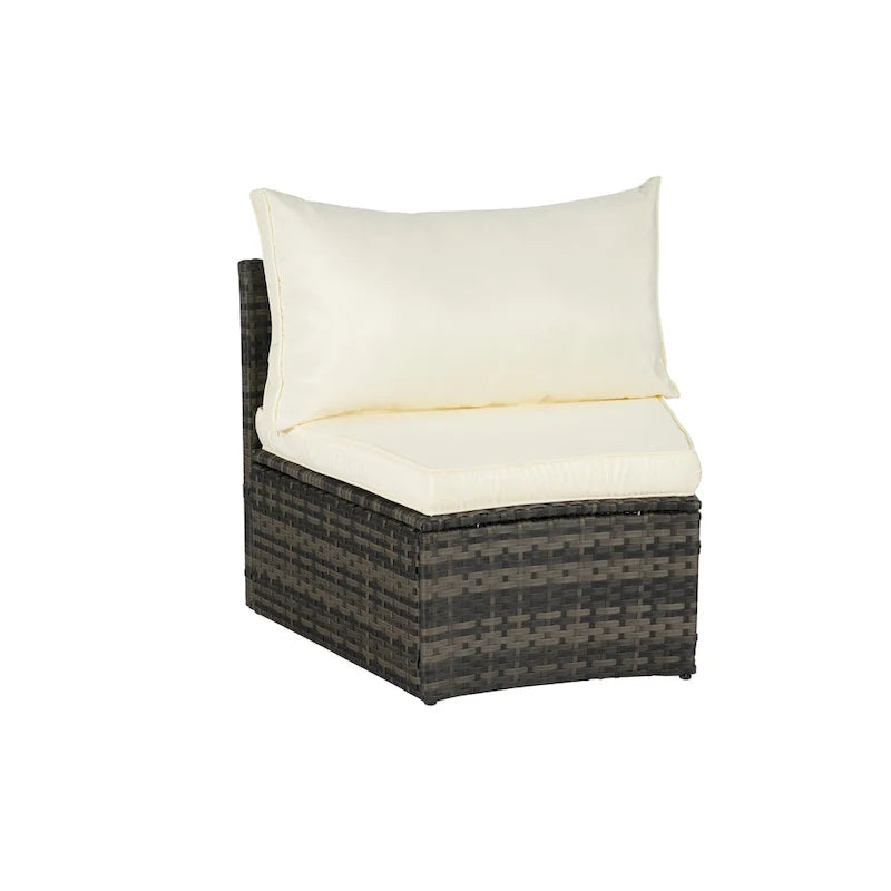 7-Piece Outdoor Patio Half-Moon Sectional Sofa Set with Tempered Glass Coffee Table