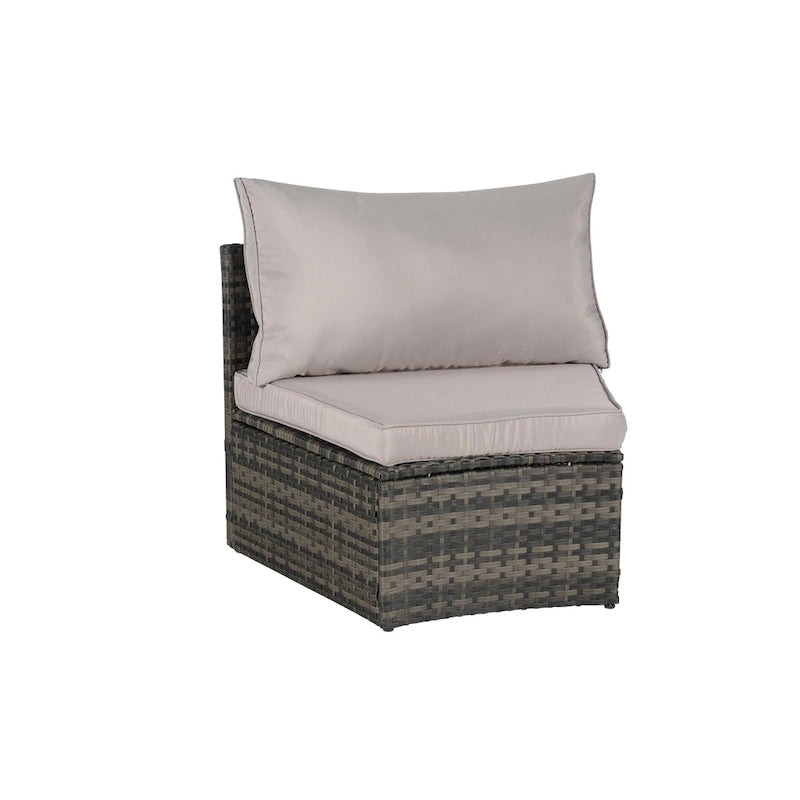 7-Piece Outdoor Patio Half-Moon Sectional Sofa Set with Tempered Glass Coffee Table