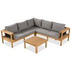 4-Pieces Outdoor Acacia Wood L-Shaped Sectional Sofa Set with Coffee Table and Arm Side Table