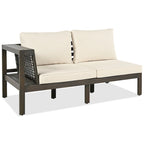 4-Pieces Outdoor Acacia Wood L-Shaped Sectional Sofa Set with Coffee Table and Arm Side Table