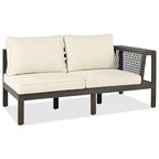 4-Pieces Outdoor Acacia Wood L-Shaped Sectional Sofa Set with Coffee Table and Arm Side Table