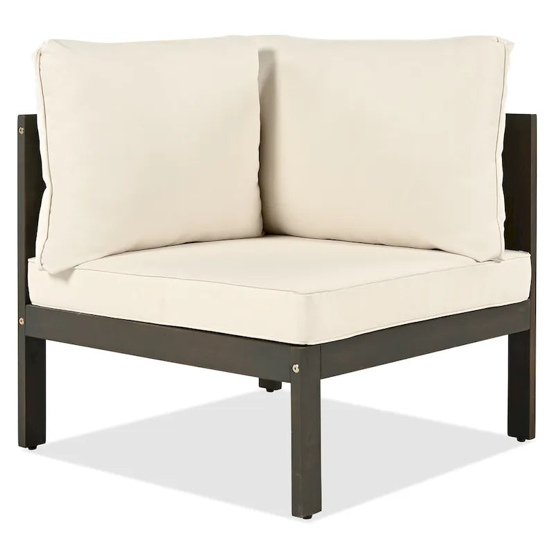 4-Pieces Outdoor Acacia Wood L-Shaped Sectional Sofa Set with Coffee Table and Arm Side Table