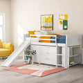 Twin Low Loft Bed with Storage Cabinets, Shelves & Ladder – White / Gray / Espresso, Pine Wood, Single