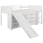 Twin Low Loft Bed with Storage Cabinets, Shelves & Ladder – White / Gray / Espresso, Pine Wood, Single
