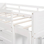 Twin Low Loft Bed with Storage Cabinets, Shelves & Ladder – White / Gray / Espresso, Pine Wood, Single