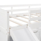 Twin Low Loft Bed with Storage Cabinets, Shelves & Ladder – White / Gray / Espresso, Pine Wood, Single