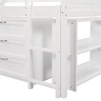 Twin Low Loft Bed with Storage Cabinets, Shelves & Ladder – White / Gray / Espresso, Pine Wood, Single