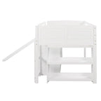 Twin Low Loft Bed with Storage Cabinets, Shelves & Ladder – White / Gray / Espresso, Pine Wood, Single