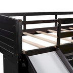 Twin Low Loft Bed with Storage Cabinets, Shelves & Ladder – White / Gray / Espresso, Pine Wood, Single