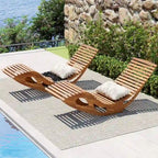 Gymax 2PCS Outdoor Chaise Lounge w/ High Back Slatted Seat Stopper
