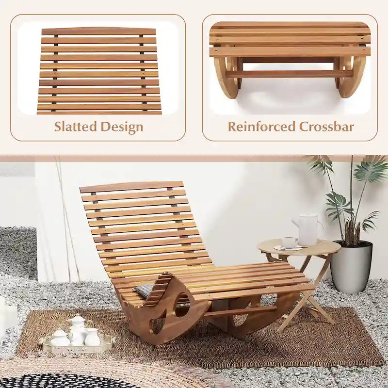 Gymax 2PCS Outdoor Chaise Lounge w/ High Back Slatted Seat Stopper