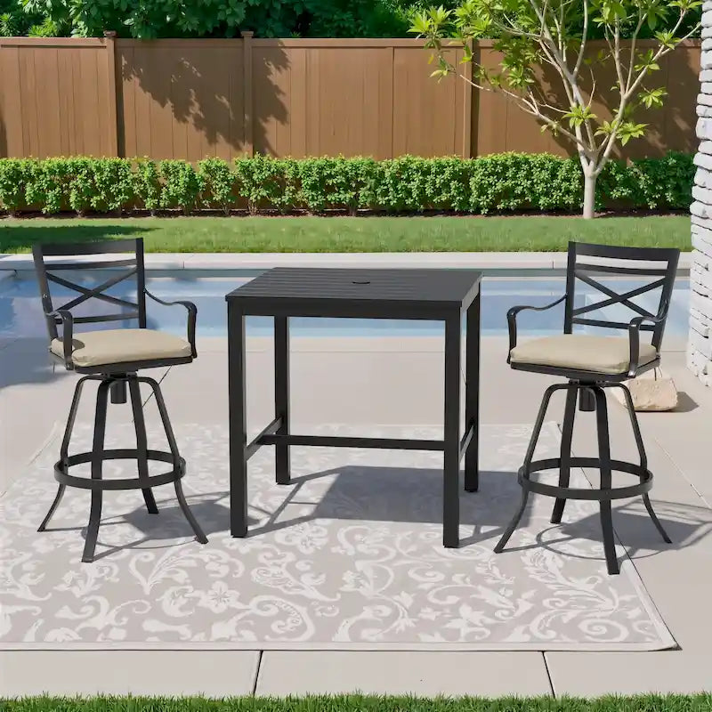 3/5-Piece Outdoor Patio Aluminum Swivel Bar Stools and Table Set
