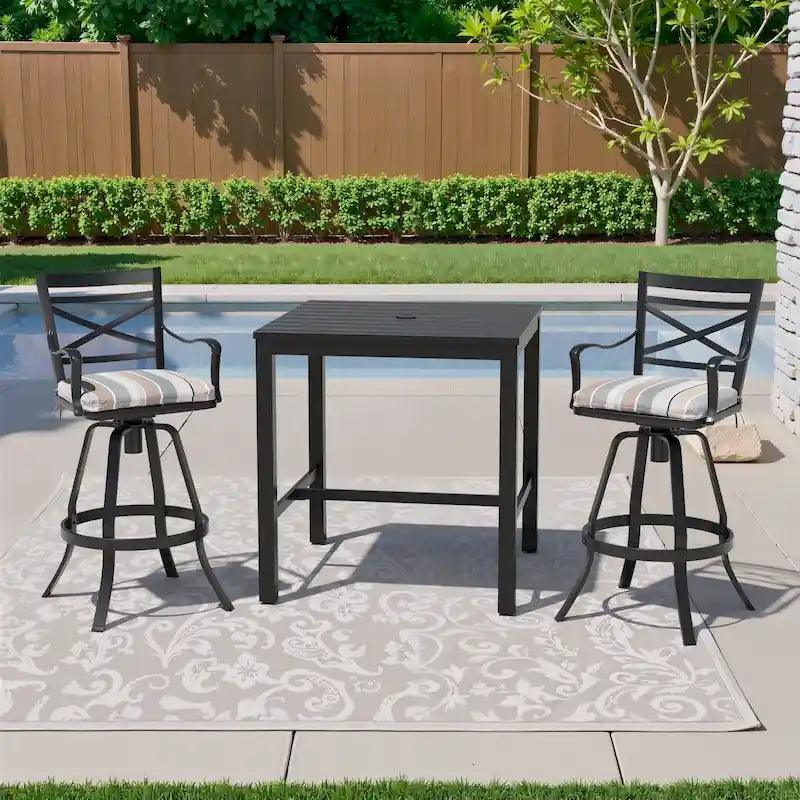 3/5-Piece Outdoor Patio Aluminum Swivel Bar Stools and Table Set