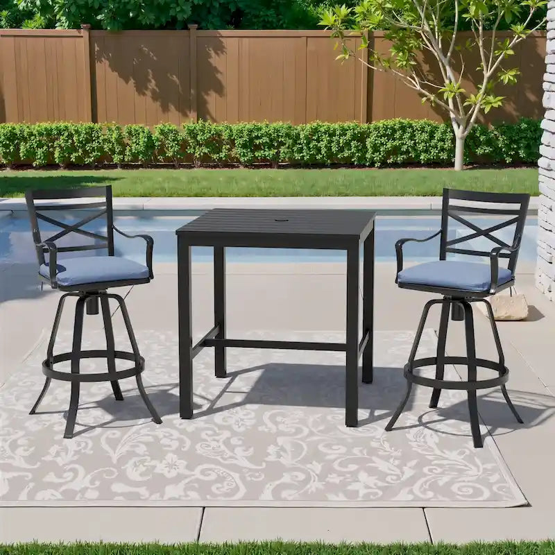 3/5-Piece Outdoor Patio Aluminum Swivel Bar Stools and Table Set