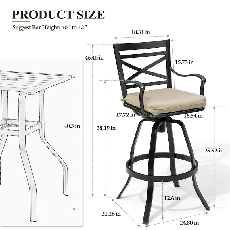 3/5-Piece Outdoor Patio Aluminum Swivel Bar Stools and Table Set