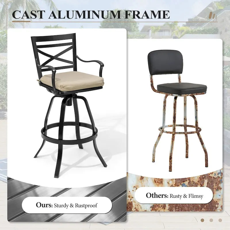 3/5-Piece Outdoor Patio Aluminum Swivel Bar Stools and Table Set
