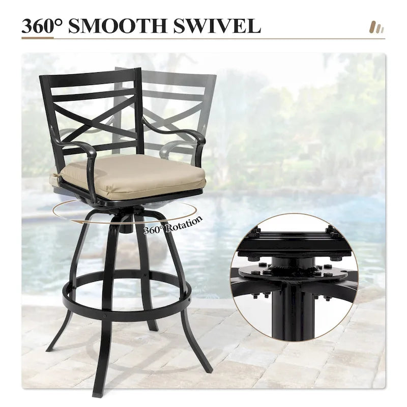 3/5-Piece Outdoor Patio Aluminum Swivel Bar Stools and Table Set