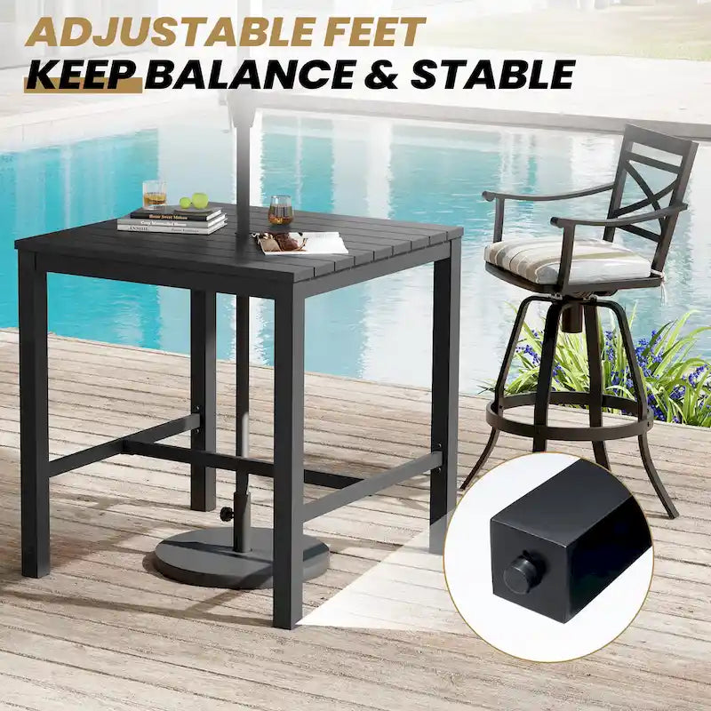 3/5-Piece Outdoor Patio Aluminum Swivel Bar Stools and Table Set