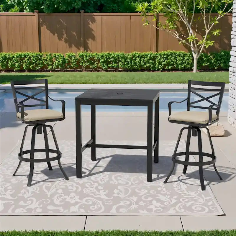 3/5-Piece Outdoor Patio Aluminum Swivel Bar Stools and Table Set