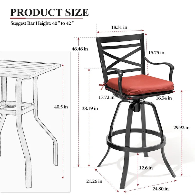 3/5-Piece Outdoor Patio Aluminum Swivel Bar Stools and Table Set