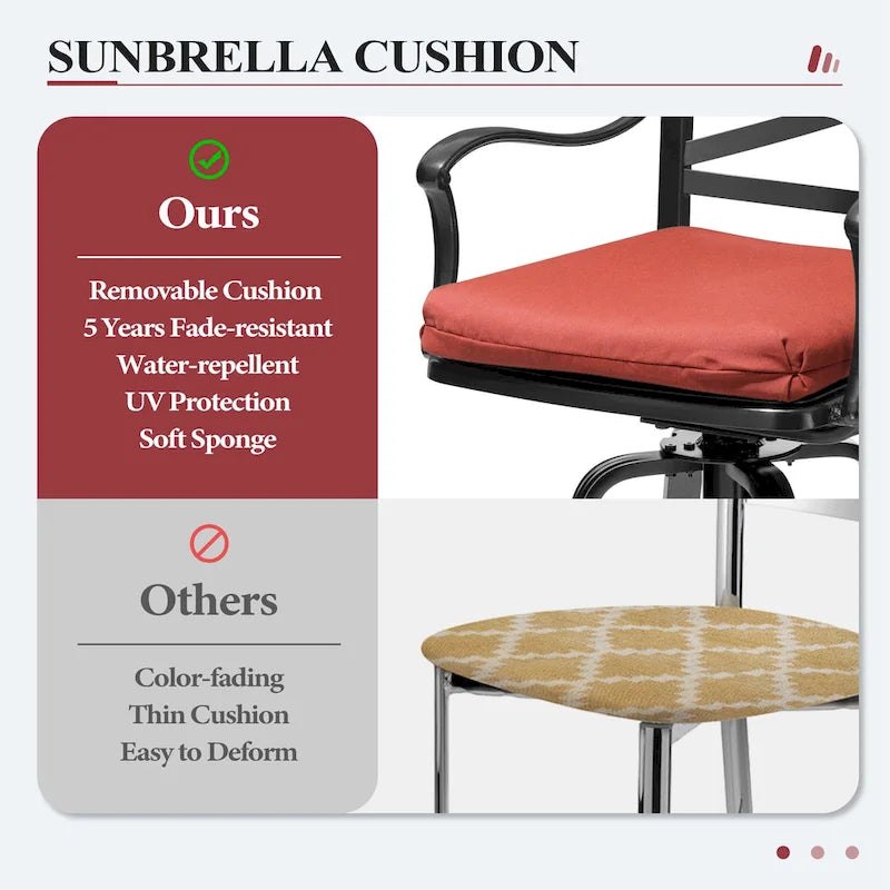3/5-Piece Outdoor Patio Aluminum Swivel Bar Stools and Table Set
