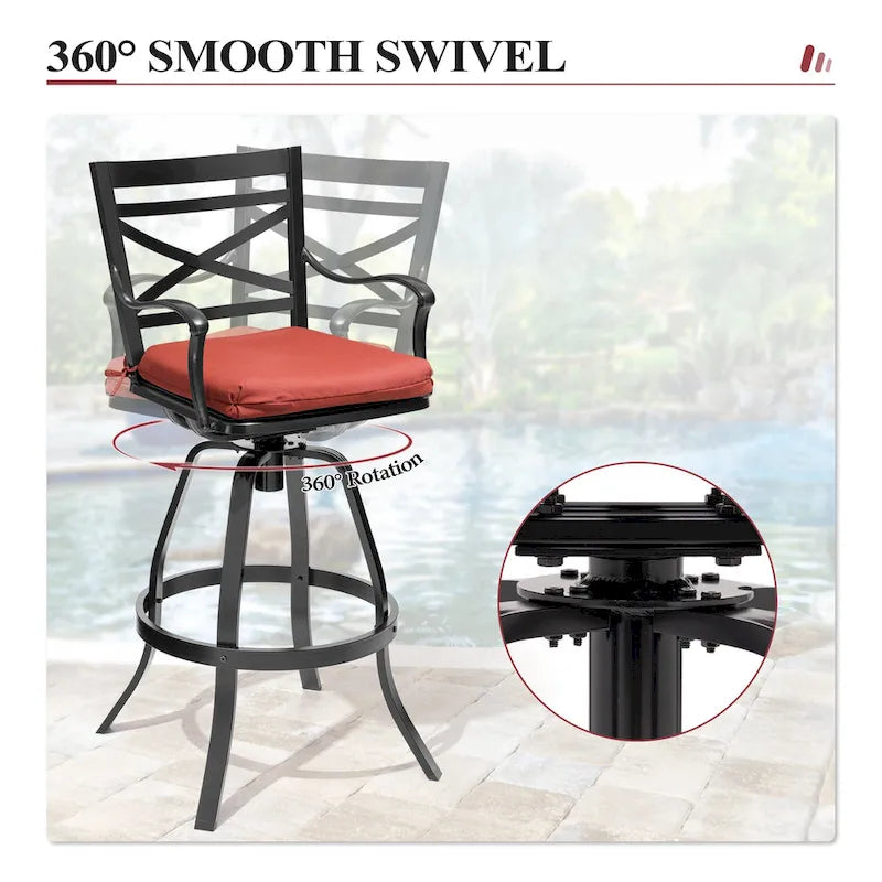 3/5-Piece Outdoor Patio Aluminum Swivel Bar Stools and Table Set
