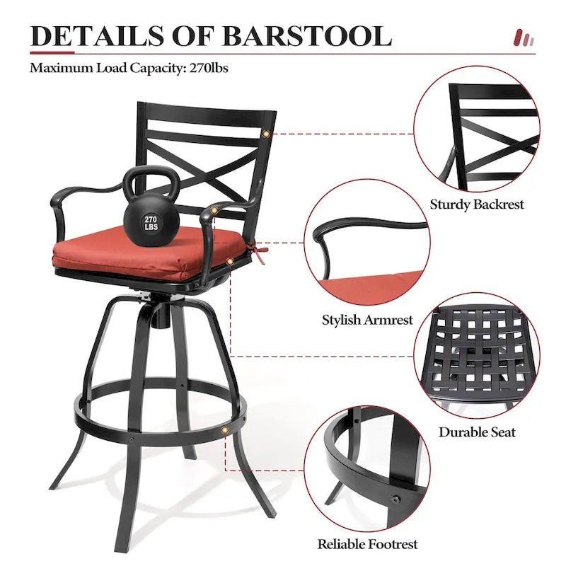 3/5-Piece Outdoor Patio Aluminum Swivel Bar Stools and Table Set