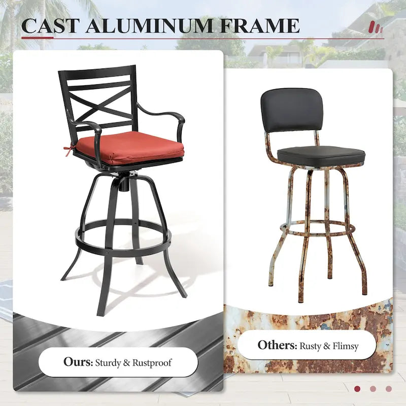 3/5-Piece Outdoor Patio Aluminum Swivel Bar Stools and Table Set