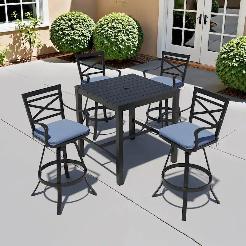 3/5-Piece Outdoor Patio Aluminum Swivel Bar Stools and Table Set