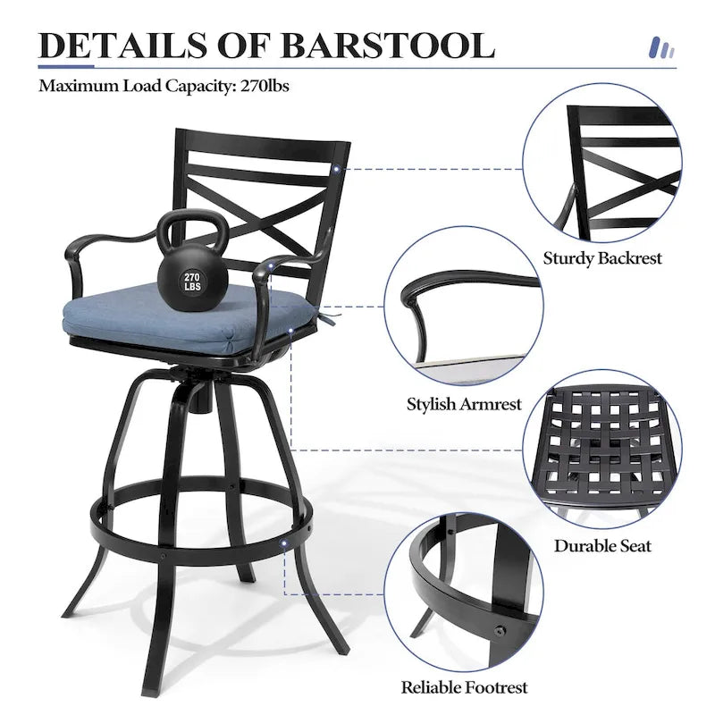 3/5-Piece Outdoor Patio Aluminum Swivel Bar Stools and Table Set
