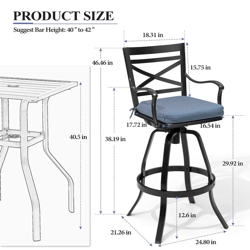3/5-Piece Outdoor Patio Aluminum Swivel Bar Stools and Table Set